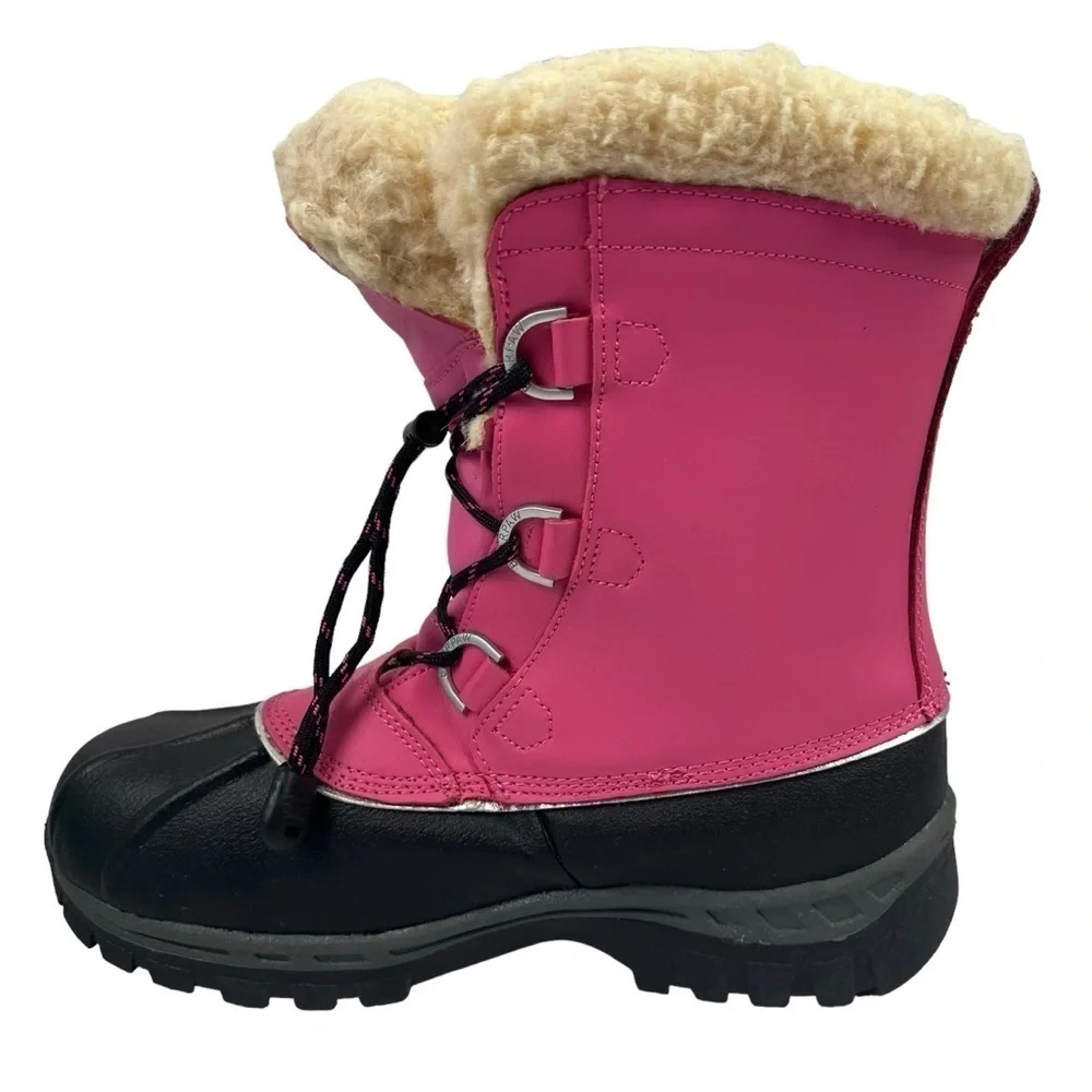Bearpaw Youth Girls Waterproof Snow Boots Pink Black Sherpa Lined Size 5